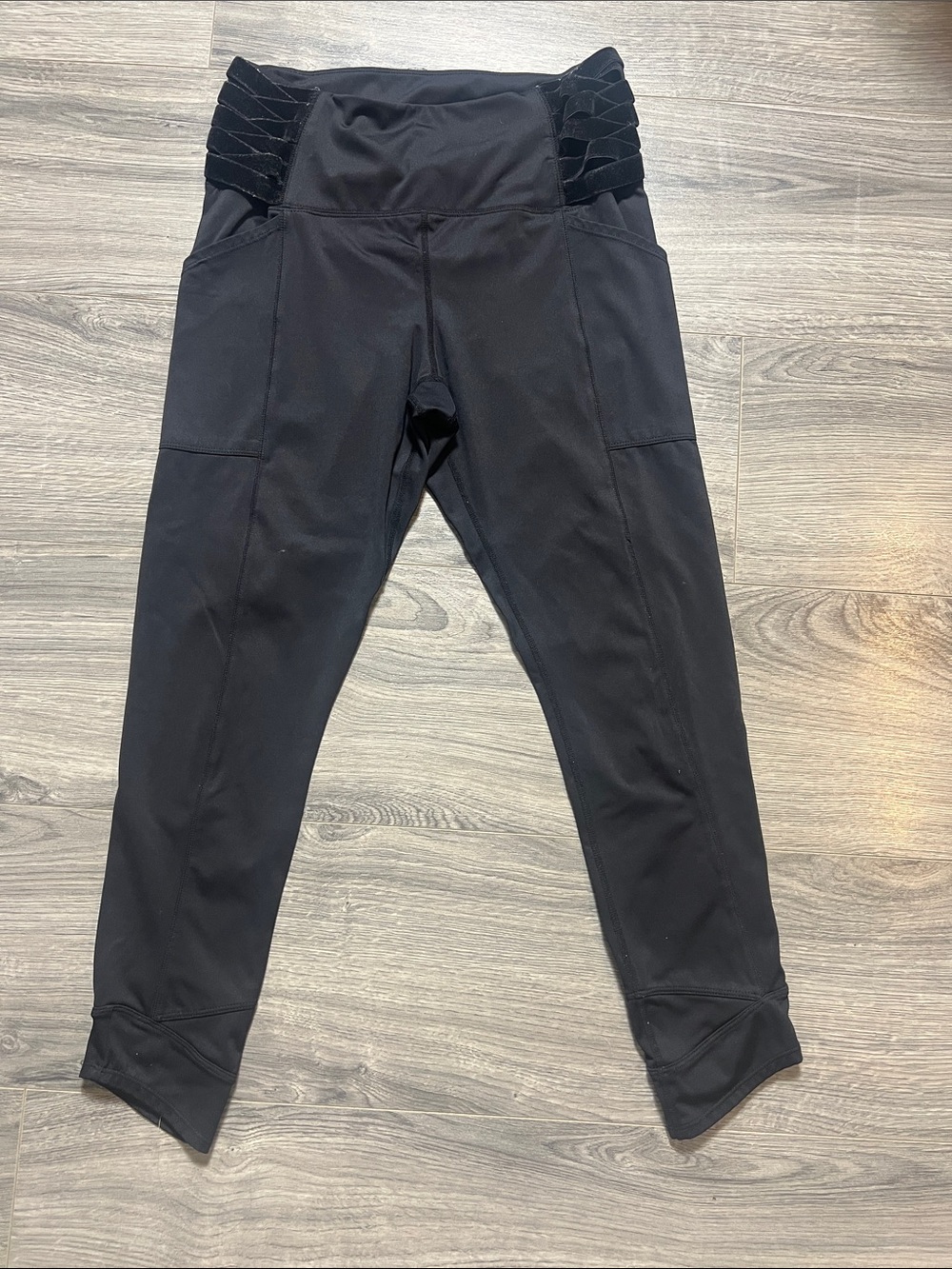 Free People Black High-Waist Leggings with Textured Side Panels